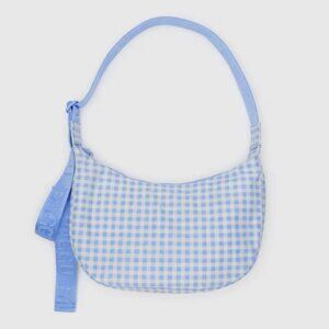 Baggu Medium Nylon Crescent Bag - Light Blue Gingham
